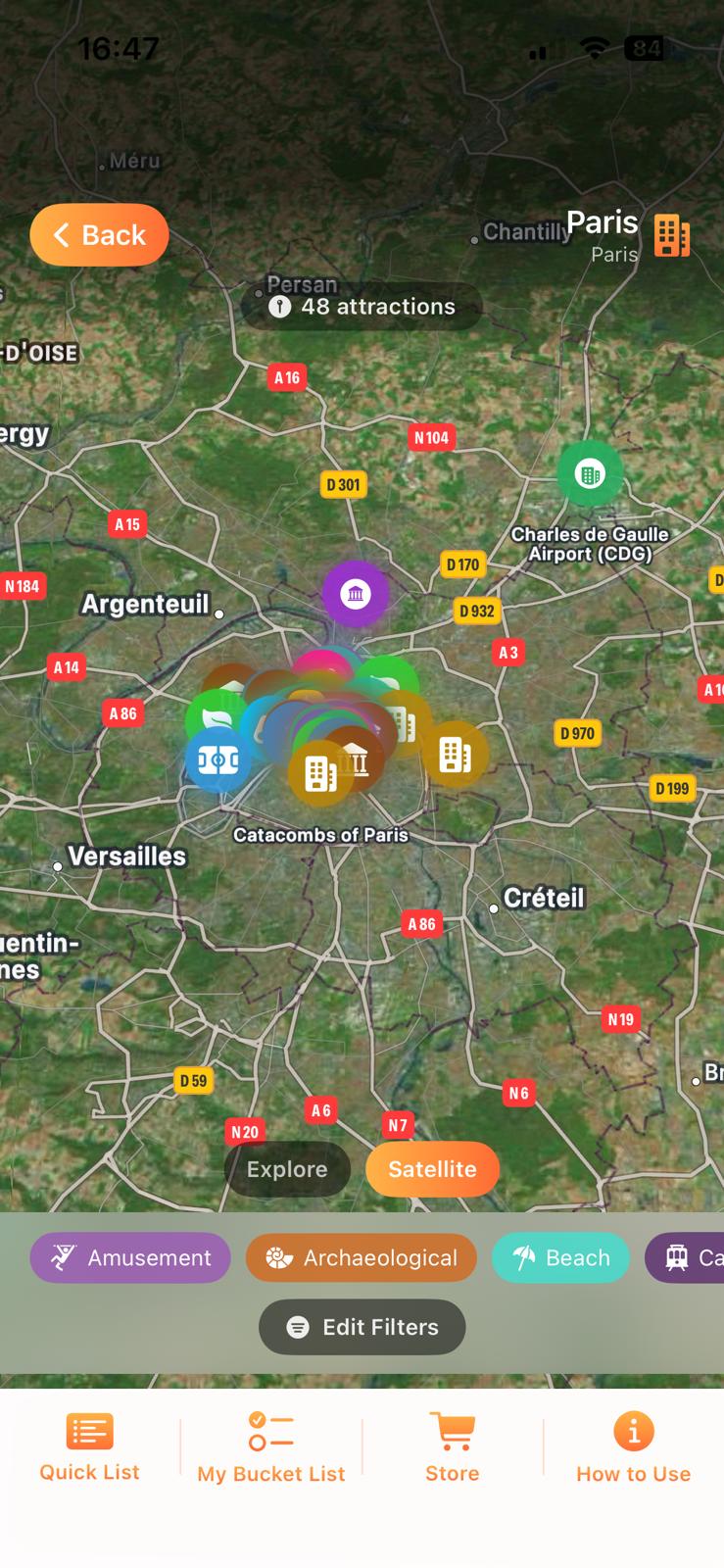 Paris city map with attraction categories