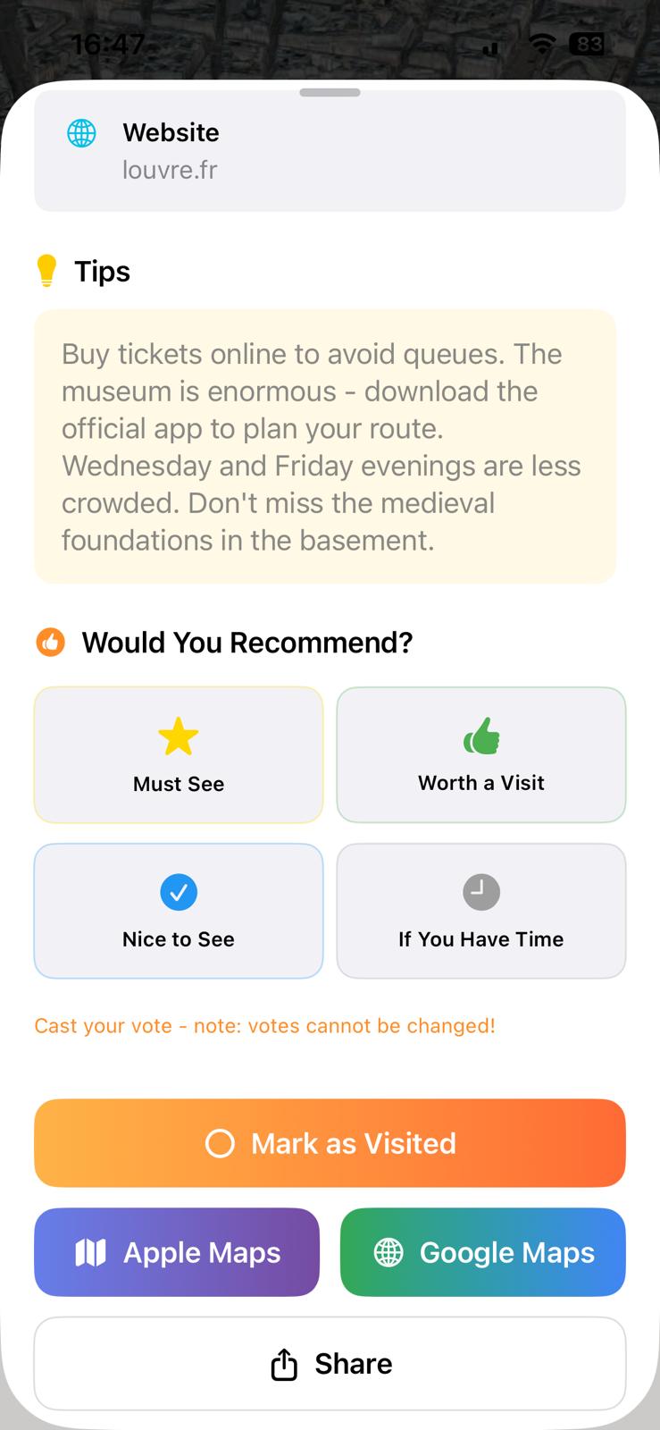 Tips, voting and Mark as Visited