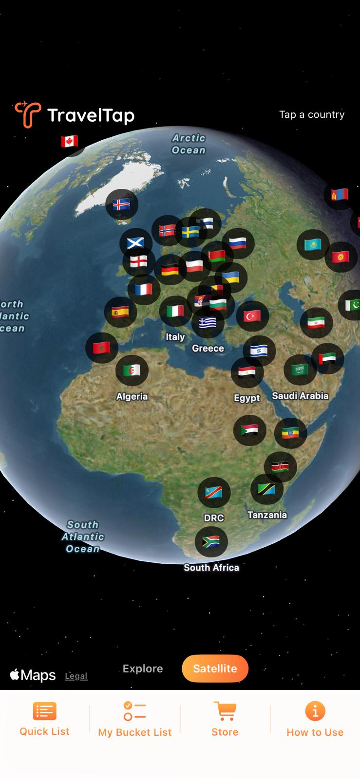 Interactive world map with country flags